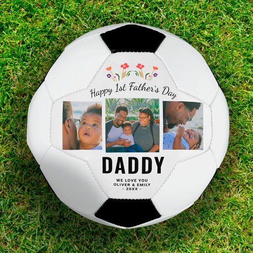 Happy 1st Fathers Day Daddy Keepsake 3 Photo Soccer Ball