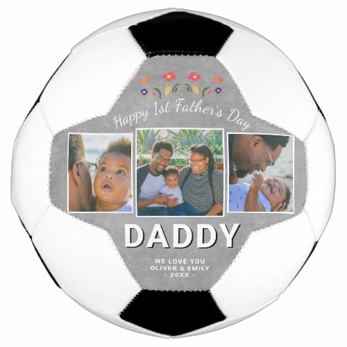 Happy 1st Fathers Day Daddy Keepsake 3 Photo Soccer Ball