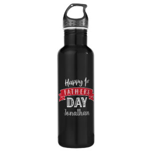 Happy 1st Father’s Day Red Banner Black Name Cool Stainless Steel Water Bottle