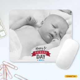 Happy 1st Father’s Day Red Banner, Bold Typography Mouse Pad