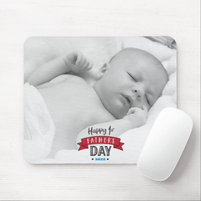 Happy 1st Father’s Day Red Banner, Bold Typography Mouse Pad
