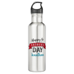 Happy 1st Father’s Day Red Banner Custom Name Cool Stainless Steel Water Bottle