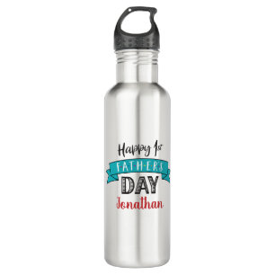 Happy 1st Father’s Day Turquoise Banner Name Cool Stainless Steel Water Bottle