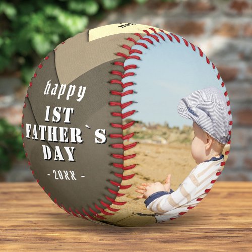 Happy 1st Fathers Day Vintage 2 Photo Collage  Baseball