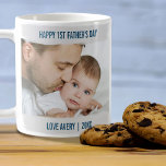 Happy 1st Fathers Day 2 Photo Grey Brushstroke Coffee Mug<br><div class="desc">Say "Happy 1st Father's Day" with a custom photo mug for a new dad. A lovely first father's day gift from baby boy or girl - or you can edit the wording to suit any other occasion. The photo template is ready for you to upload 2 of your favorite photos....</div>