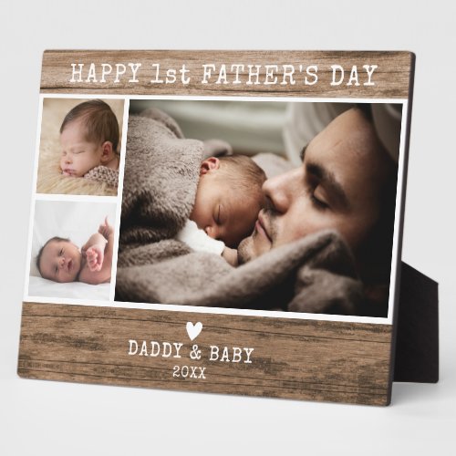 Happy 1st Fathers Day 3 Photo Rustic Wood   Plaque