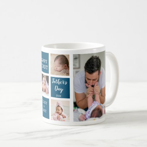 Happy 1st Fathers Day 5 Photo Collage Ocean Blue Coffee Mug