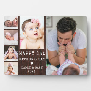 Happy 1st Father's Day 6 Photo Collage Rustic Wood Plaque