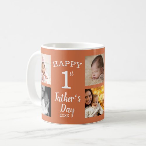Happy 1st Fathers Day 8 Photo Collage Terracotta Coffee Mug