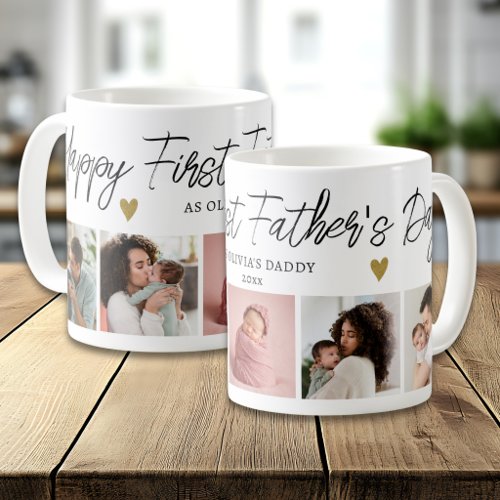 Happy 1st Fathers Day As Daddy 5 Photo Collage Coffee Mug