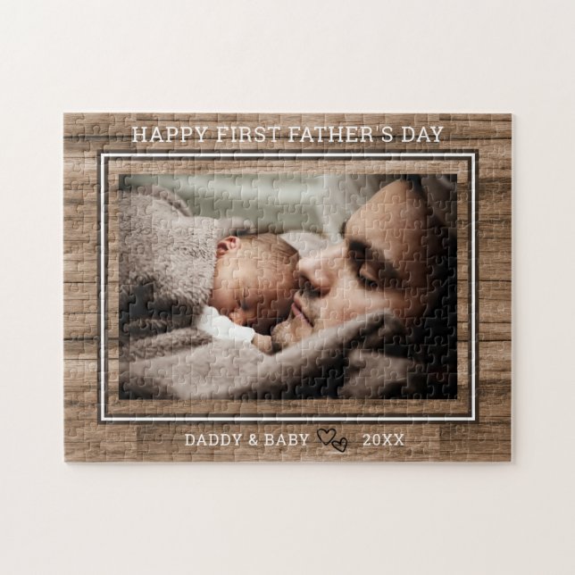 Happy 1st Father's Day  Dad And Baby Photo Wood Jigsaw Puzzle (Horizontal)