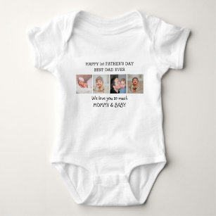 Happy 1st Father's Day Daddy 4 Photo Collage Baby Bodysuit