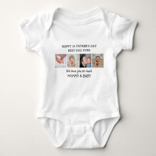 Happy 1st Fathers Day Daddy 4 Photo Collage Baby Bodysuit