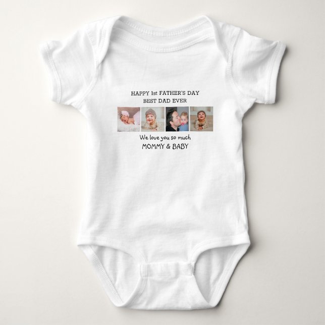 Happy 1st Father's Day Daddy 4 Photo Collage Baby Bodysuit (Front)