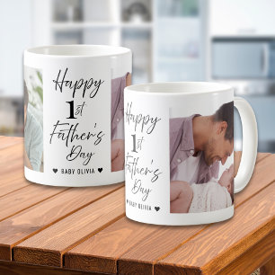Happy 1st Father's Day Daddy Personalized 2 Photo Coffee Mug
