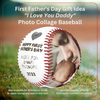 Happy 1st Fathers Day Daddy Photo Collage Keepsake Baseball by KrisHarty at Zazzle