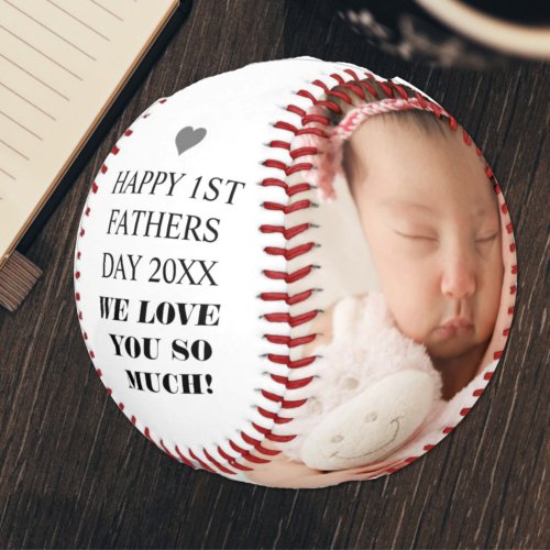 Happy 1st Fathers Day Family Photo Baseball