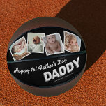 Happy 1st Father's Day Keepsake Basketball<br><div class="desc">Modern black and white basketball featuring a 4 family photo collage,  the saying "happy 1st fathers day daddy" in a trendy typographic design,  and the childs name.</div>