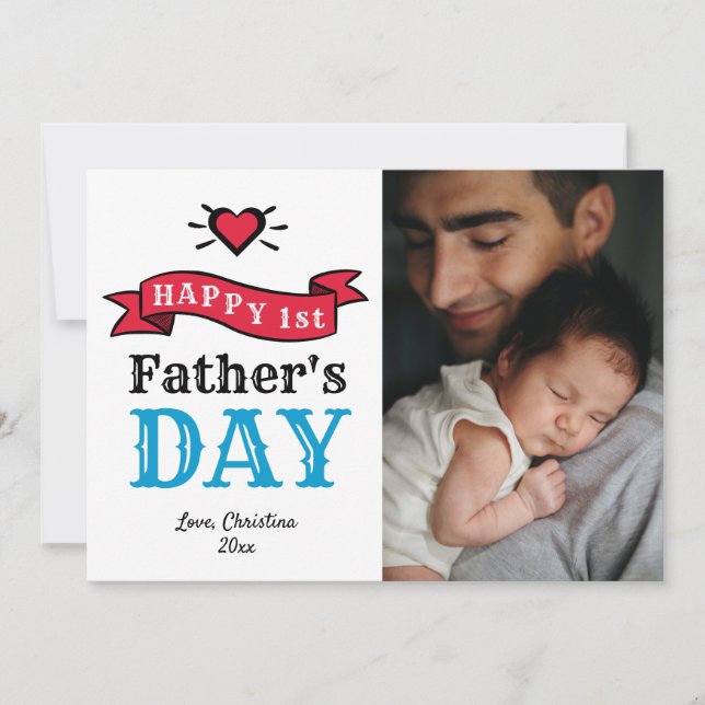 Happy 1st Fathers Day Modern Typography Photo Card (Front)