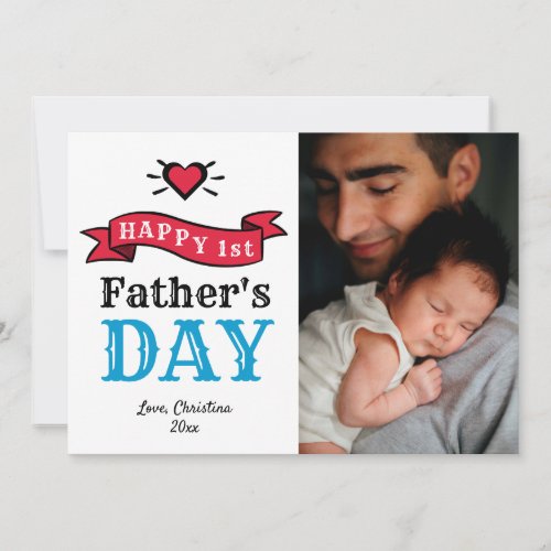 Happy 1st Fathers Day Modern Typography Photo Card