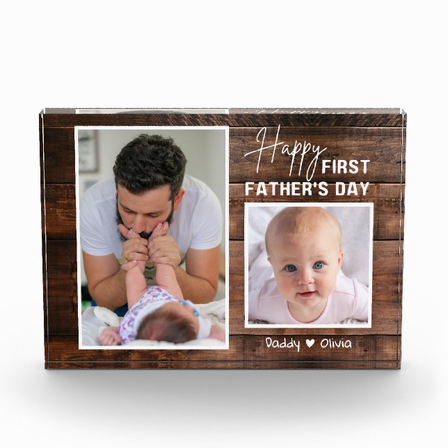 Happy 1st Father's Day New Dad 2 Photo Dark Wood   (Front)