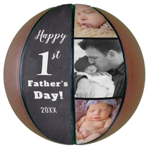 Happy 1st Fathers Day New Dad 3 Photo Collage Basketball