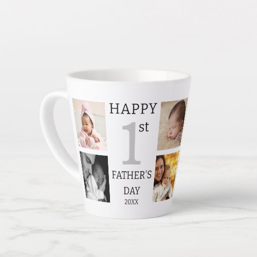 Happy 1st Fathers Day New Dad 8 Photo Collage Latte Mug