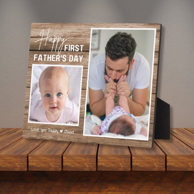 Happy 1st Father's Day New Dad Baby 2 Photo Wood Plaque (Creator Uploaded)