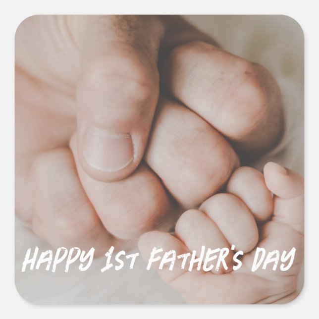 Happy 1st father's day photo elegant trendy  square sticker (Front)