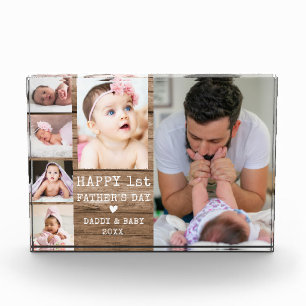 Happy 1st Father's Day Rustic Wood 6 Photo Collage