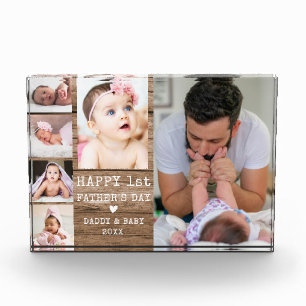 Happy 1st Father's Day Rustic Wood 6 Photo Collage Block