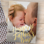 Happy 1st Father's Day Simple Modern Custom Photo Foil Holiday Card<br><div class="desc">This simple and modern design is composed of handwritten font typography and add a custom photo.</div>