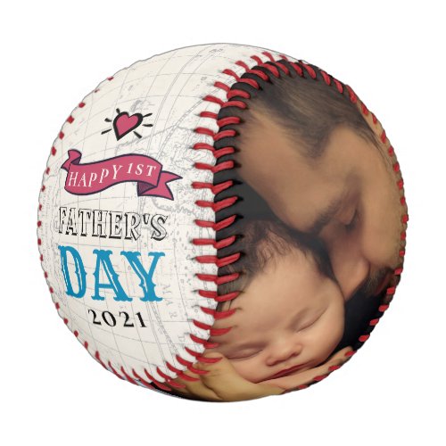 Happy 1st Fathers Day Vintage Map Dad Baby Photo Baseball