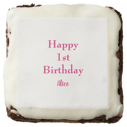 Happy 1st First Birthday Pink White Custom Name Brownie