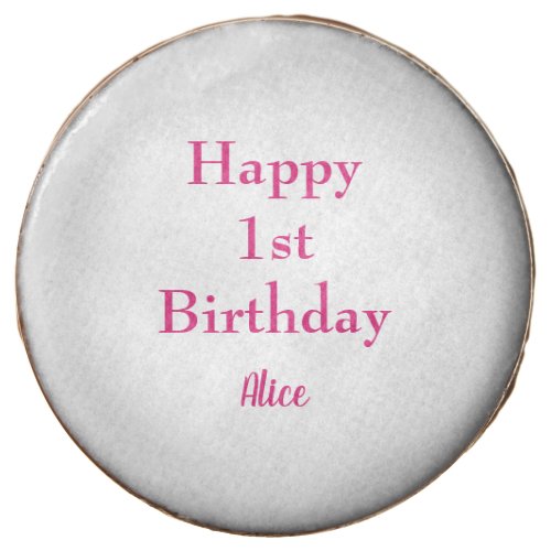 Happy 1st First Birthday Pink White Custom Name Chocolate Covered Oreo