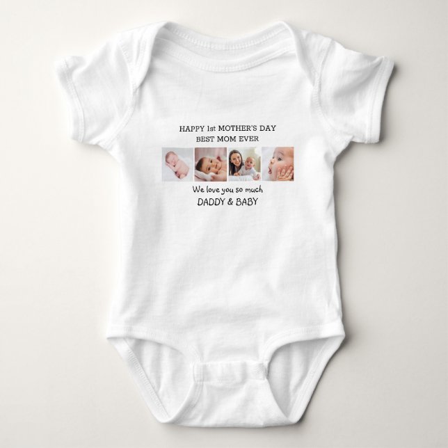 Happy 1st Mother’s Day 4 Photo Collage Gift Baby Bodysuit (Front)