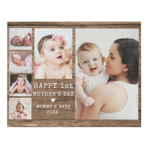 Happy 1st Mother’s Day 6 Photo Collage Rustic Wood Faux Canvas Print
