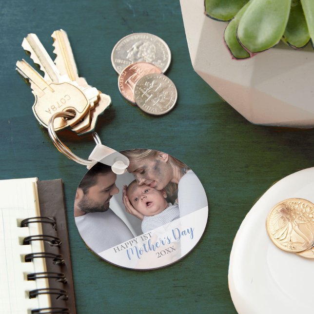 Happy 1st Mothers Day 2023 Baby Boy Photo Keychain (Mother's Day photo keyring)