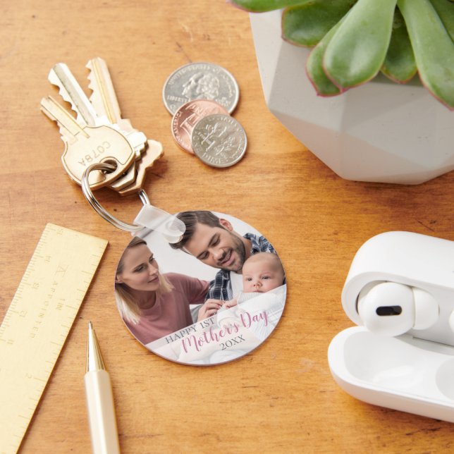 Happy 1st Mothers Day 2026 Baby Girl Photo Keychain (Desk)