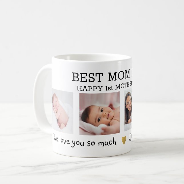 Happy 1st Mothers Day 4 photo Collage Black White Coffee Mug (Front Left)