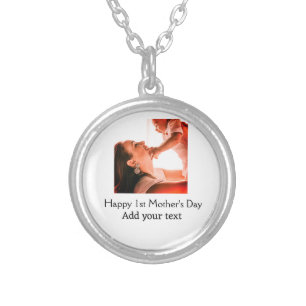 Happy 1st Mother's Day best mom ever add photo nam Silver Plated Necklace