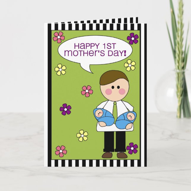 happy 1st mother's day (boy twins) card (Front)