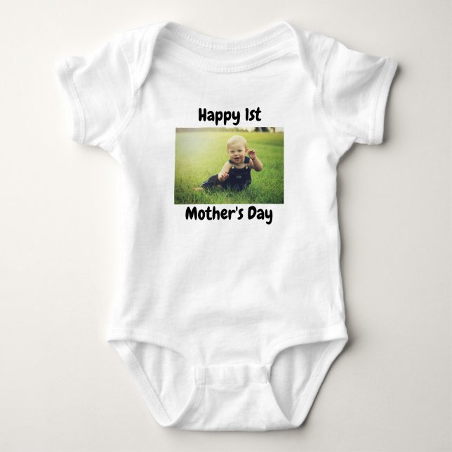 Happy 1st Mother's Day, Custom Photo Baby Bodysuit (Front)