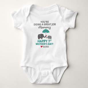 Happy 1st Mothers Day Elephant Baby Bodysuit