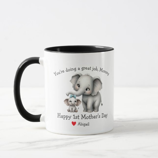 Happy 1st Mother's Day Mama & baby Elephant Mug (Left)