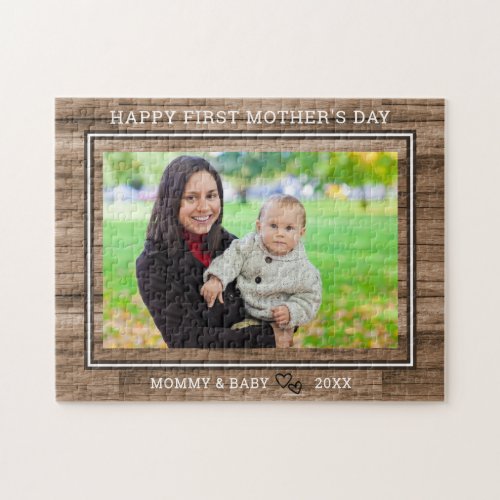 Happy 1st Mothers Day  Mom And Baby Photo Wood Jigsaw Puzzle