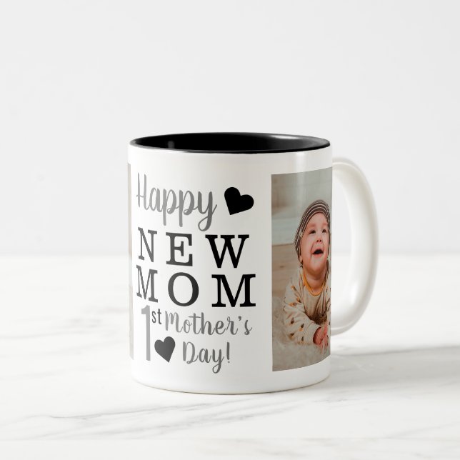 Happy 1st Mother's Day New Mom Photo Two-Tone Coffee Mug (Front Right)