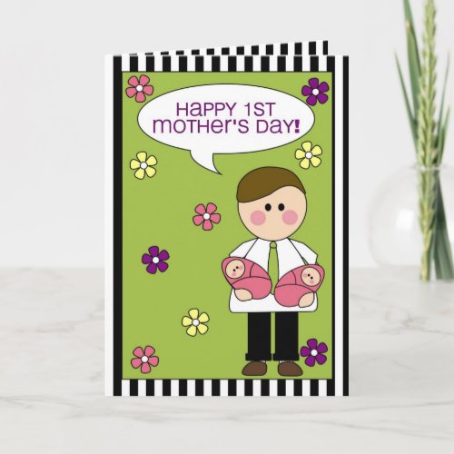 happy 1st mothers day twin girls card