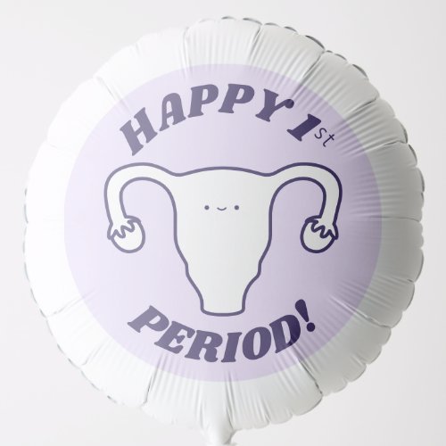 Happy 1st Period Cute Lavender Cartoon Uterus Balloon