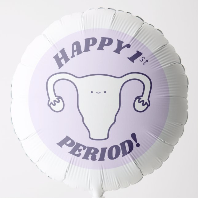 Happy 1st Period Cute Lavender Cartoon Uterus Balloon (Front)